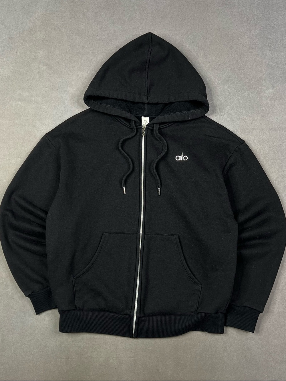 ALO Yoga Black Women's Full-Zip Hoodie with Small Logo